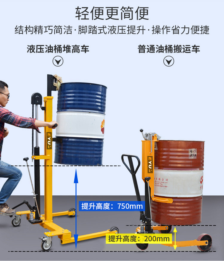 腳踏液壓油桶堆高車