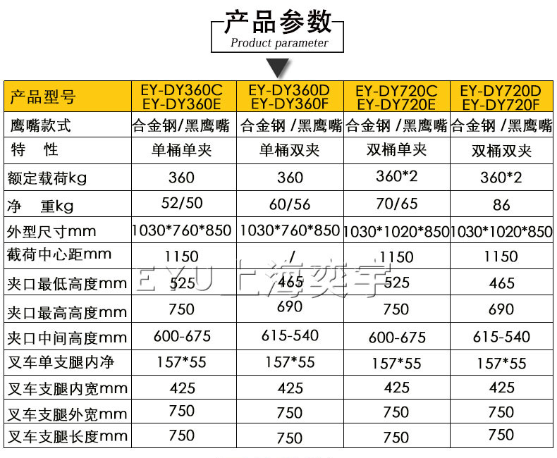 輕型門(mén)架式叉車(chē)鷹嘴油桶夾